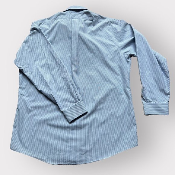 Brooks Brothers Men's 17 4/5 Regent Blue White Stripes Long Sleeve Button Down - Picture 7 of 9